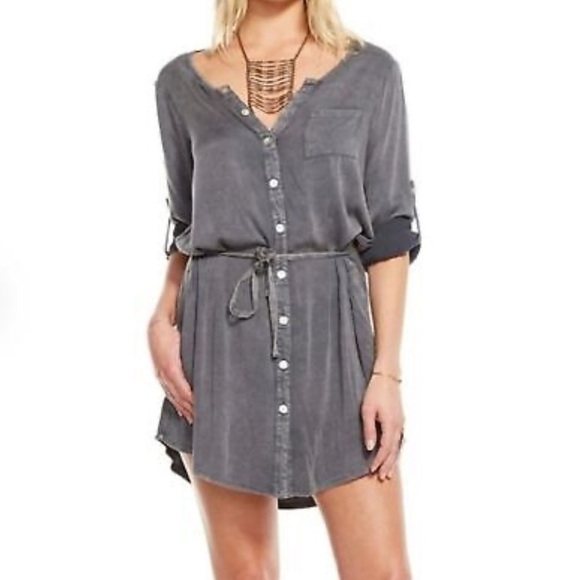 Chaser Dresses & Skirts - Chaser Shirtdress Tie Dye Belted Roll Tab Sleeves Purple Gray White V Neck M
